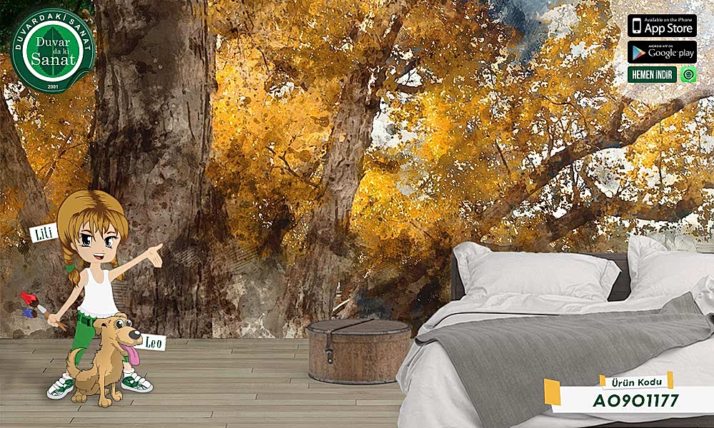 Duvardaki Sanat Suluboya Sonbahar Duvar Kağıdı