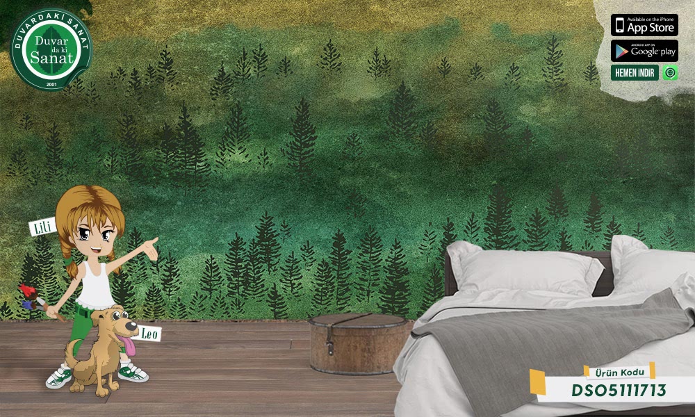Duvardaki Sanat Çam Ağaçları Duvar Kağıdı