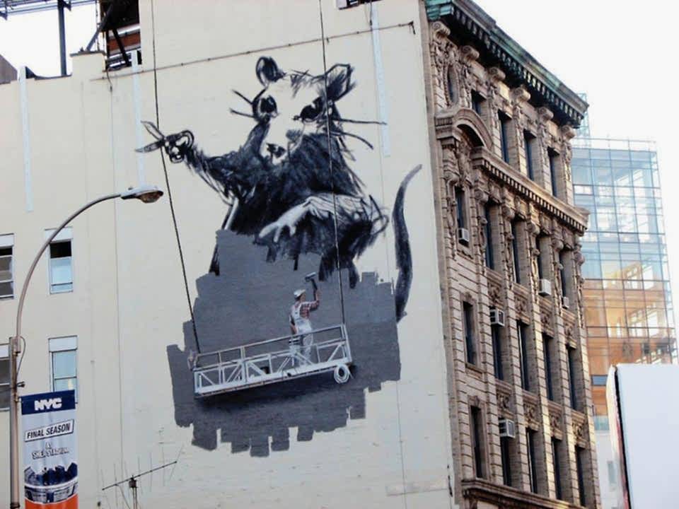 huge banksy rat mural