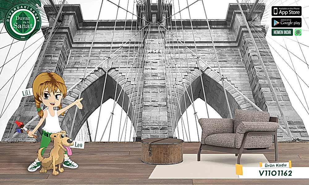 Duvardaki Sanat Brooklyn Köprüsü 3 Boyutlu Duvar Kağıdı