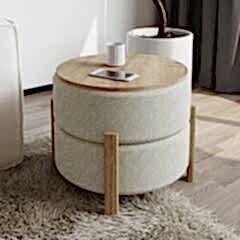 Clone Puf – Çift Fonksiyonlu Yan Sehpa ve Oturma Ünitesi - Krem/Safir Meşe