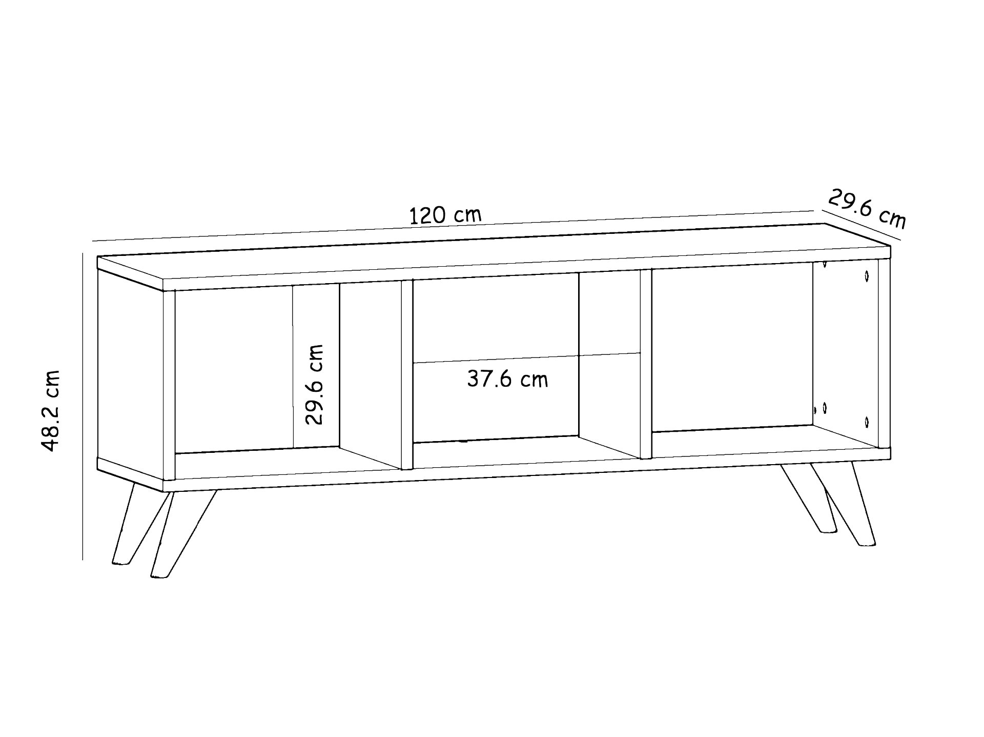 Tina TV Sehpası – 120 cm Açık Meşe Renkli, Retro Tarz Ahşap Ayaklı Minimal TV Sehpası
