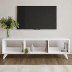 Tina TV Sehpası – 120 cm Açık Meşe Renkli, Retro Tarz Ahşap Ayaklı Minimal TV Sehpası