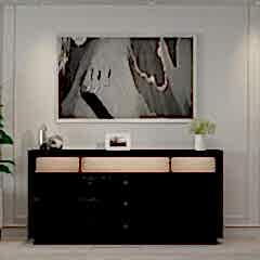 Asil K003 LED Işıklı Konsol – Ahşap Siyah, Kapaklı ve 3 Çekmeceli, 160 cm