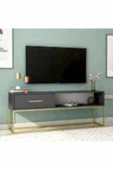 Mira TV Sehpası 160 cm – Kapaklı ve Raflı, Gold Ayak, Modern Tasarım