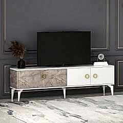 Zümrüt T0019 TV Sehpası – Gordion Mermer Desenli, Gold Detaylı