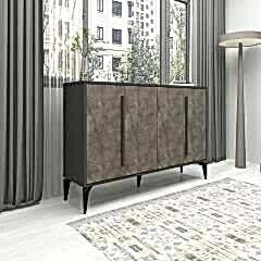 Majör 4 Kapaklı Konsol – Mermer Antrasit Desenli Modern Depolama Ünitesi