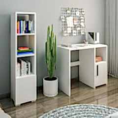 Kuzey Beyaz Çalışma Masası ve Kitaplık SET – Kompakt ve Şık Tasarım