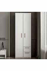 Vespera 2 Kapaklı 2 Çekmeceli Gardırop - Beyaz 60x45x171,8 cm