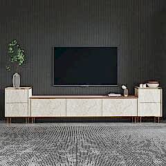 İmaj TV Ünitesi & Komodin SET – 5 Kapaklı, Mermer Desenli, Modüler Tasarım, 260 cm