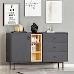 Naturel Modern Konsol, Antrasit/Safir Meşe – 3 Çekmeceli, Kapaklı ve Raflı Depolama Ünitesi