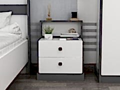 Life 2 Çekmeceli Genç Odası Komodin, Modern Tasarım Beyaz/Antrasit