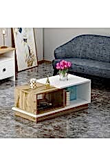 Viyana İki Renkli Modern Orta Sehpa – Raflı Tasarım, Beyaz/Antik Ceviz