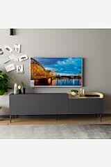 Mia TV Sehpası – Antrasit & Ahşap Detaylı Modern Metal Ayaklı TV Sehpası