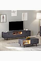 Naturel Modern TV Sehpası ve Orta Sehpa Takımı, Antrasit/Safir Meşe – İkili Oturma Odası SET