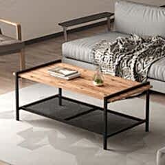 Lara Modern Orta Sehpa – Metal Raflı Tasarım, 120x60 cm