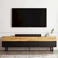 SIGN Modern Tek Kapaklı TV Sehpası - 180 cm - Siyah Metal Ayaklar